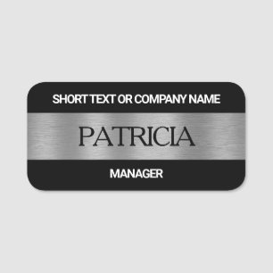 Luxury Black & Brushed Silver: Company Name, Title Name Tag