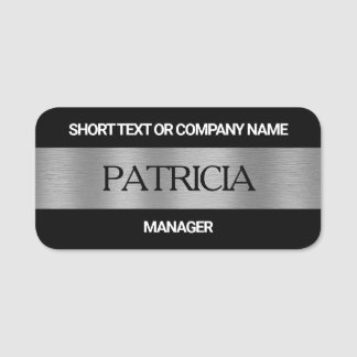 Luxury Black & Brushed Silver: Company Name, Title Name Tag