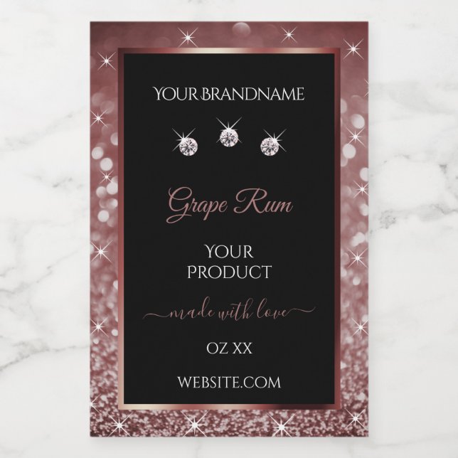 Luxury Black Burgundy Glitter Product Label Jewels (Single Label)
