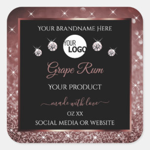 Luxury Black Burgundy Glitter Product Labels Logo