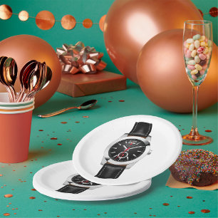 Luxury Black Chronograph Watch Stylish Timepiece  Paper Plate