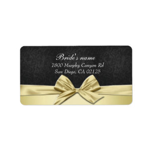 Luxury Black Damask Gold Ribbon Address label