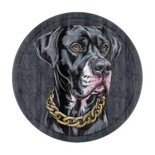 Luxury Black Dog With Gold Chain Cutting Board