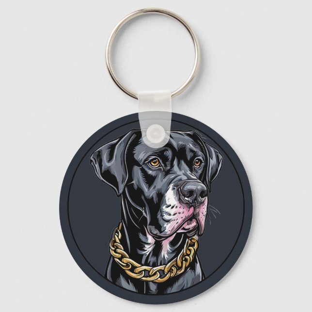 Luxury Black Dog With Gold Chain Key Ring (Front)