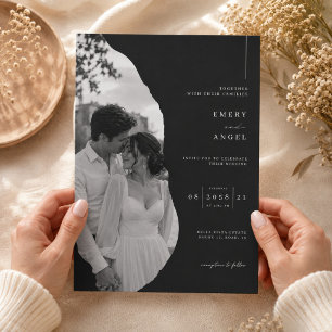 Luxury Black Editorial Photo Wedding Invitation. Invitation