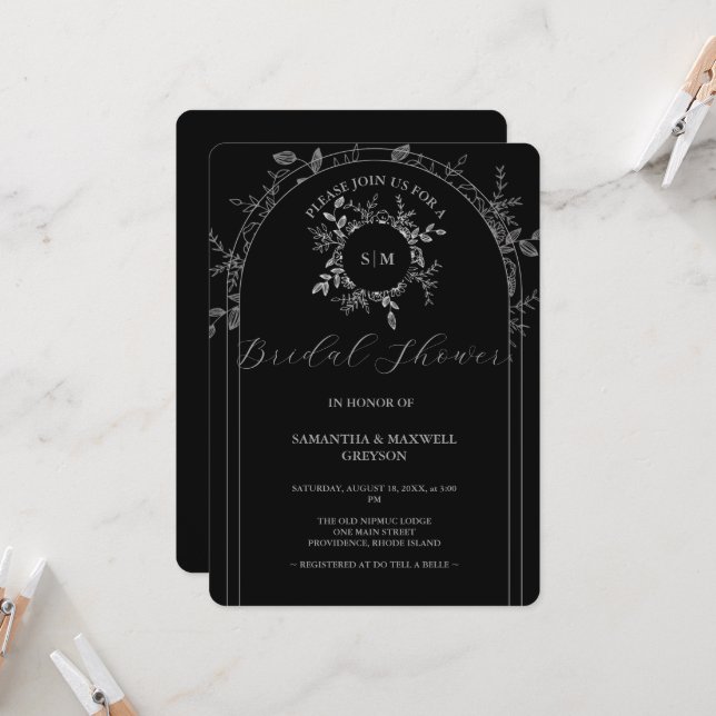 Luxury Black elegant  Bridal Shower Invitations  (Front/Back In Situ)