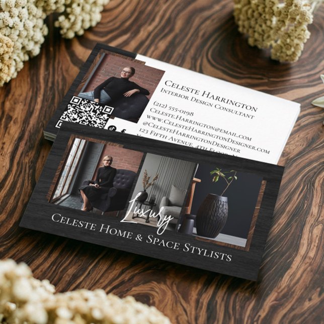 Luxury Black Elegant Photo Layout Real Estate  Business Card (Luxury Black Elegant Photo Layout Real Estate Business Card)