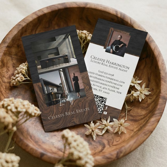 Luxury Black Elegant Photo Layout Real Estate  Business Card (Luxury Black Elegant Photo Layout Real Estate Business Card)