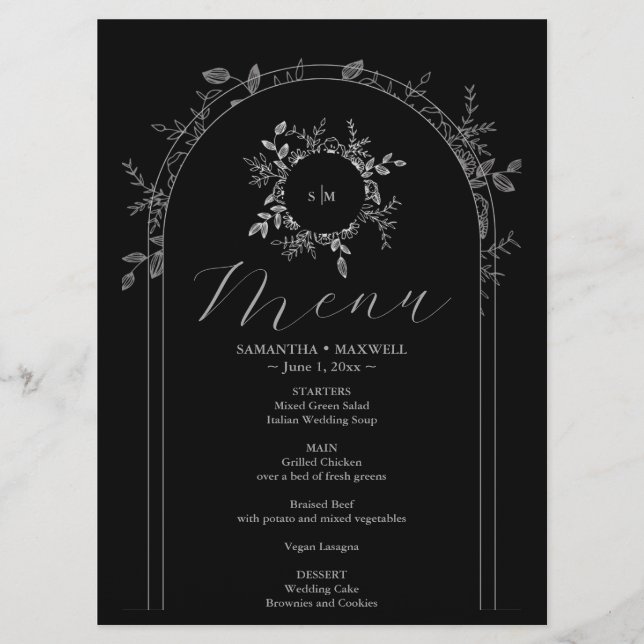 Luxury Black elegant  Printed Menu Cards  (Front)