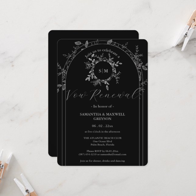 Luxury Black elegant  Vow Renewal Invitation (Front/Back In Situ)
