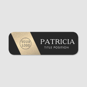 Luxury Black & Eye-catching Glitter Gold Your Logo Name Tag