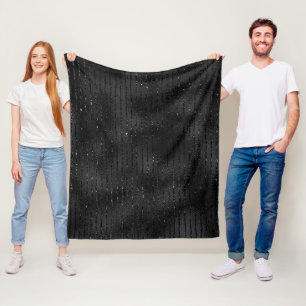 Luxury black faux glitter stripes pattern fleece blanket
