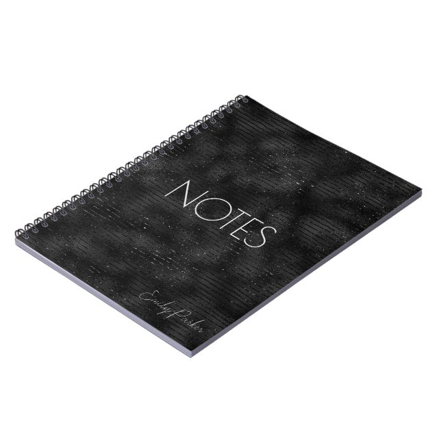 Luxury black faux glitter stripes pattern notebook (Left Side)