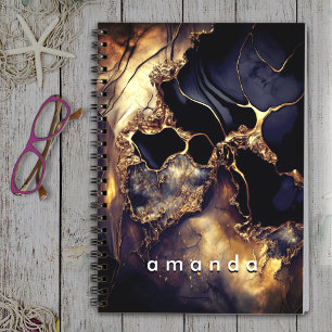 Luxury black faux gold glitter marble art notebook