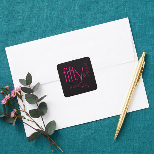Luxury Black Fuchsia Fifty and Fabulous Birthday Square Sticker
