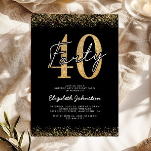 Luxury Black Gold 40th Birthday Invitation
