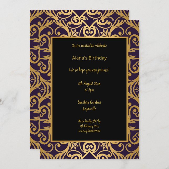 LUXURY BLACK GOLD ABSTRACT BIRTHDAY INVITATION (Front/Back)