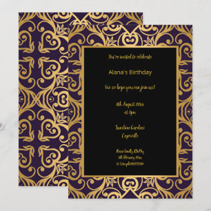 LUXURY BLACK GOLD ABSTRACT BIRTHDAY INVITATION