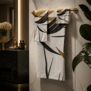 Luxury Black & Gold Abstract Line Towel Set