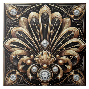 Luxury Black & Gold Art Deco Ceramic Tile 