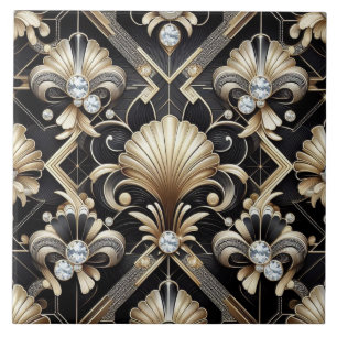 Luxury Black & Gold Art Deco Ceramic Tile 