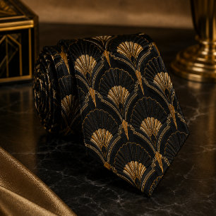 Luxury Black Gold Art Deco Fan Gatsby Wedding Tie