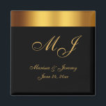 Luxury Black Gold Border Monogram Wedding Magnet<br><div class="desc">These elegant custom wedding favour magnets feature an elegant faux gold calligraphy script for your monogrammed initials,  names,  and wedding date to personalise on a simple black background with faux told border. Best of wishes for your wedding and marriage! Designed by Susan Coffey.</div>