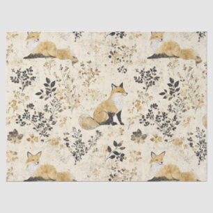 Luxury Black & Gold Botanical Fox Art (2) Tissue Paper