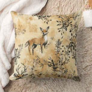 Luxury Black & Gold Botanical Fox Art (5) Cushion