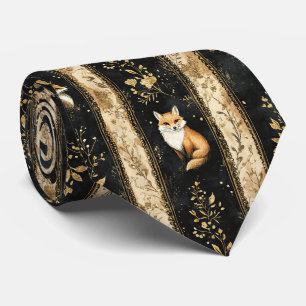 Luxury Black & Gold Botanical Fox Pattern (1) Tie