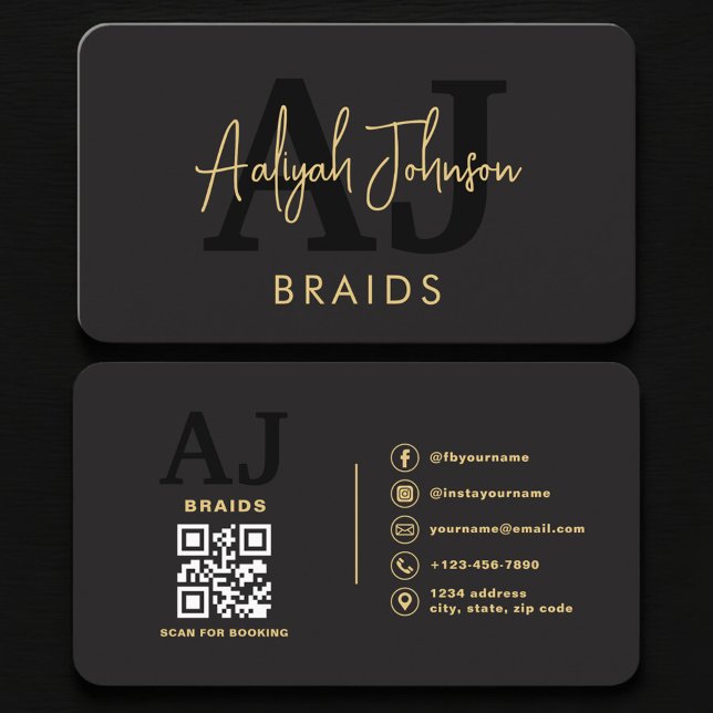Luxury Black Gold Braids Hair Stylist Business Card (Creator Uploaded)