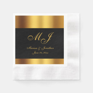 Luxury Black Gold Calligraphy Border Wedding Napkin