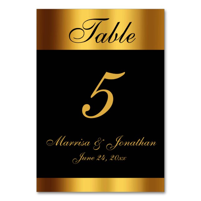 Luxury Black Gold Calligraphy Wedding Table Number (Front)