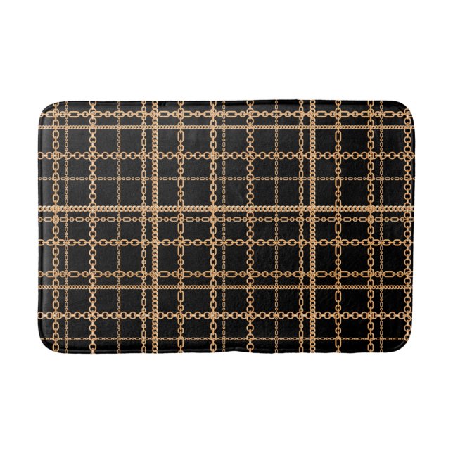Luxury Black Gold Chain Pattern Bath Mat (Front)
