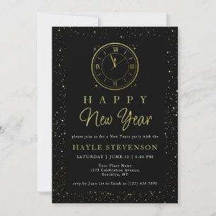 Luxury Black Gold Cheers to the New Year Party Invitation