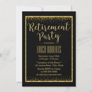 Luxury Black Gold Confetti Framed Retirement Party Invitation