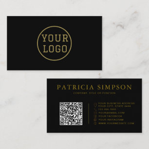 Luxury Black Gold Custom Logo QR Code Elegant Business Card