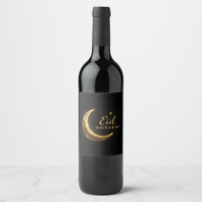 Luxury Black & Gold Eid Mubarak – Elegant Wine Label (Front)