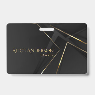 Luxury black gold elegant lawyer abstract lines ID badge