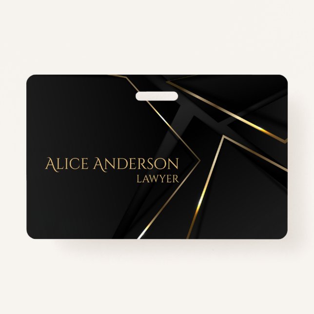Luxury black gold elegant lawyer abstract lines ID badge (Front)