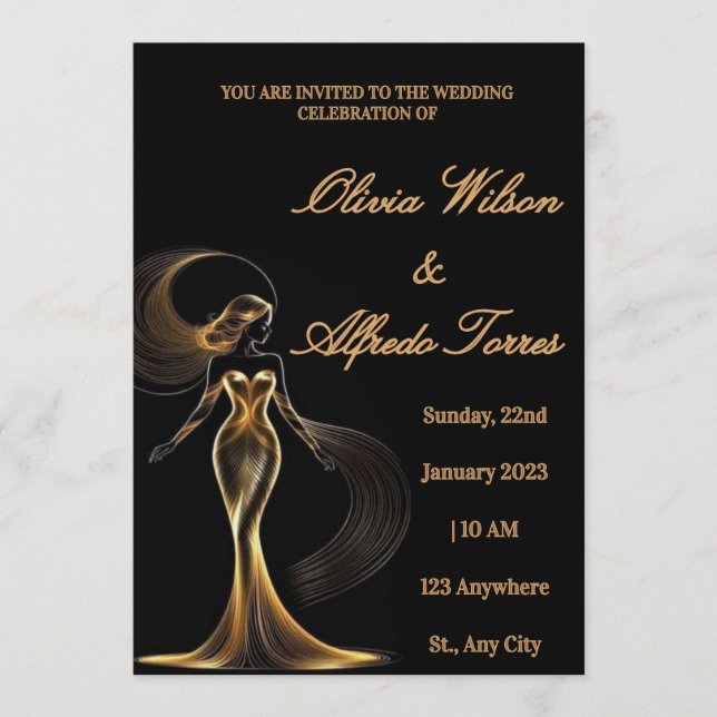 Luxury Black & Gold Elegant Wedding Invitation (Front)