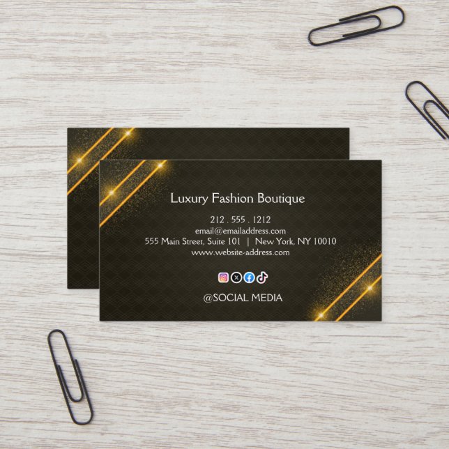 Luxury Black Gold Fashion Boutique Business Card (Front/Back In Situ)
