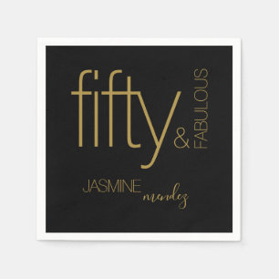 Luxury Black Gold Fifty and Fabulous Birthday Napkin