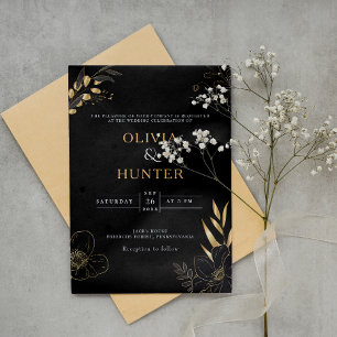 Luxury Black & Gold Floral minimal Elegant Photo Invitation