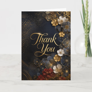 Luxury Black & Gold Floral Thank You Card | Elega