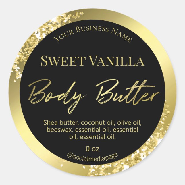 Luxury Black Gold Foil And Body Butter Labels (Front)