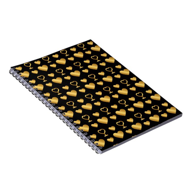Luxury  Black Gold Foil Hearts  Notebook (Right Side)