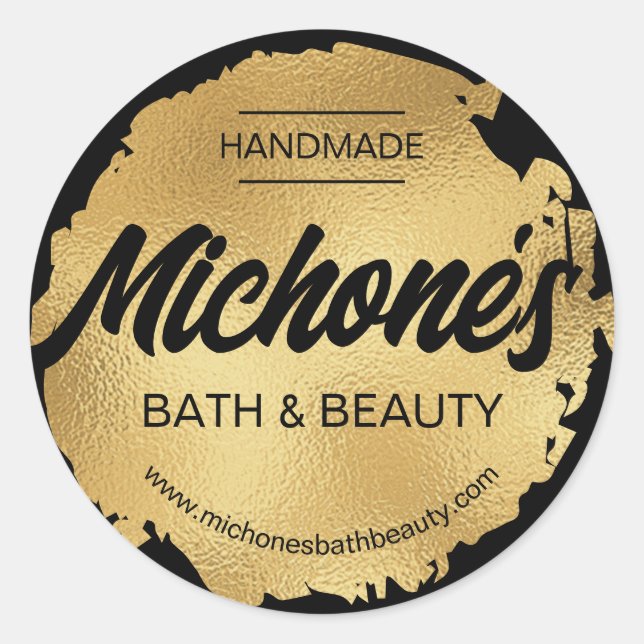 Luxury Black Gold Foil Modern Custom Business Classic Round Sticker (Front)