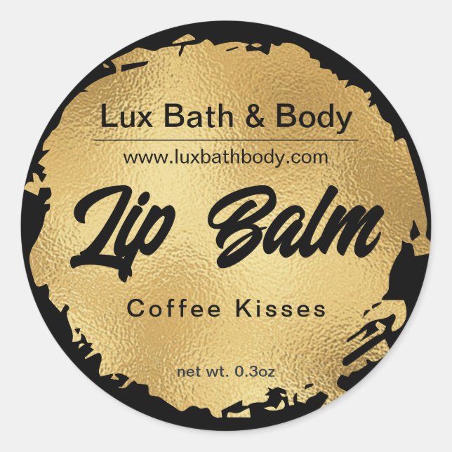 Luxury Black Gold Foil Modern Round Product Labels (Front)