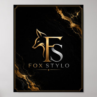 Luxury Black & Gold FoxStylo Logo Wall Art – Premi